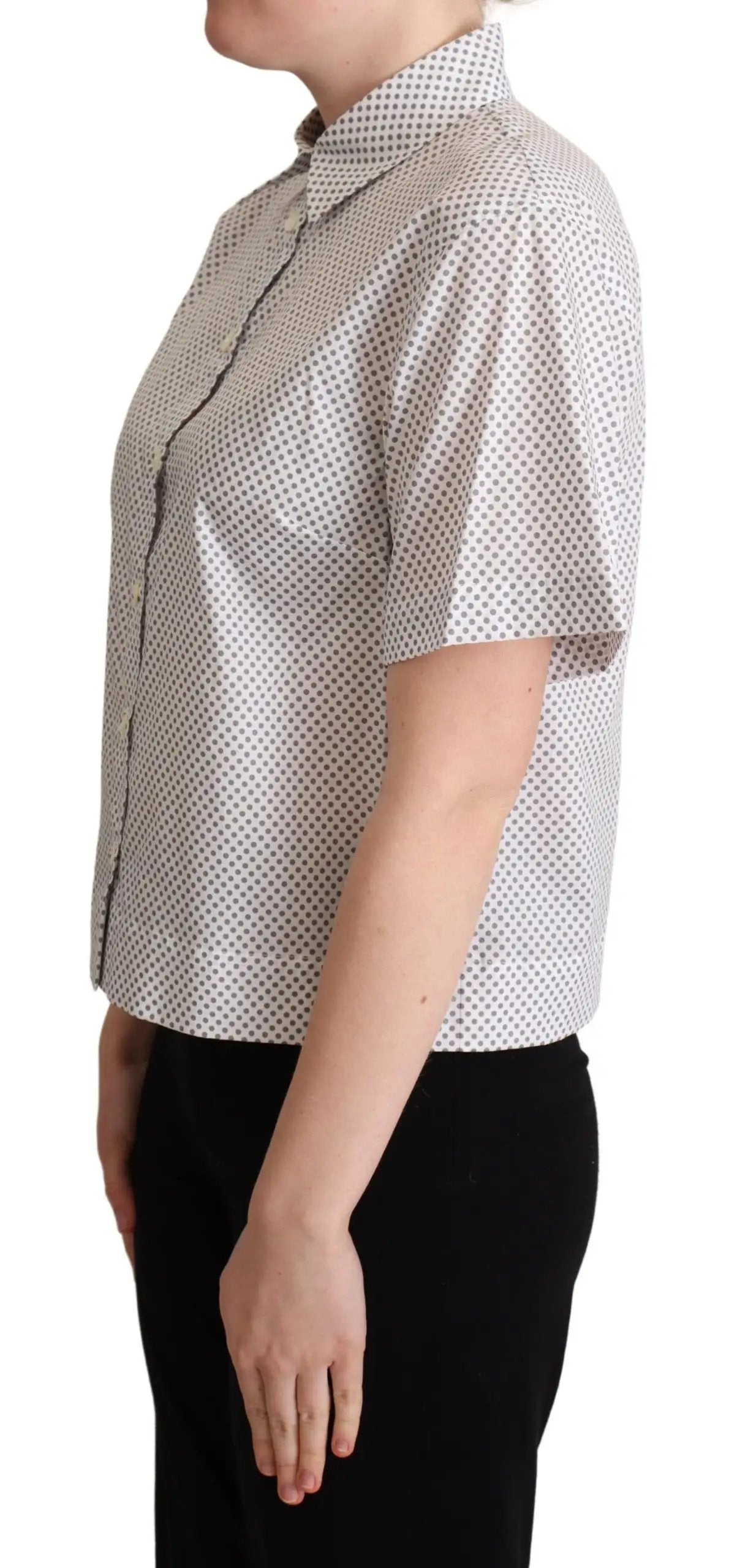 Dolce & Gabbana White Gray Polka Dots Collared Button Shirt by Dolce & Gabbana