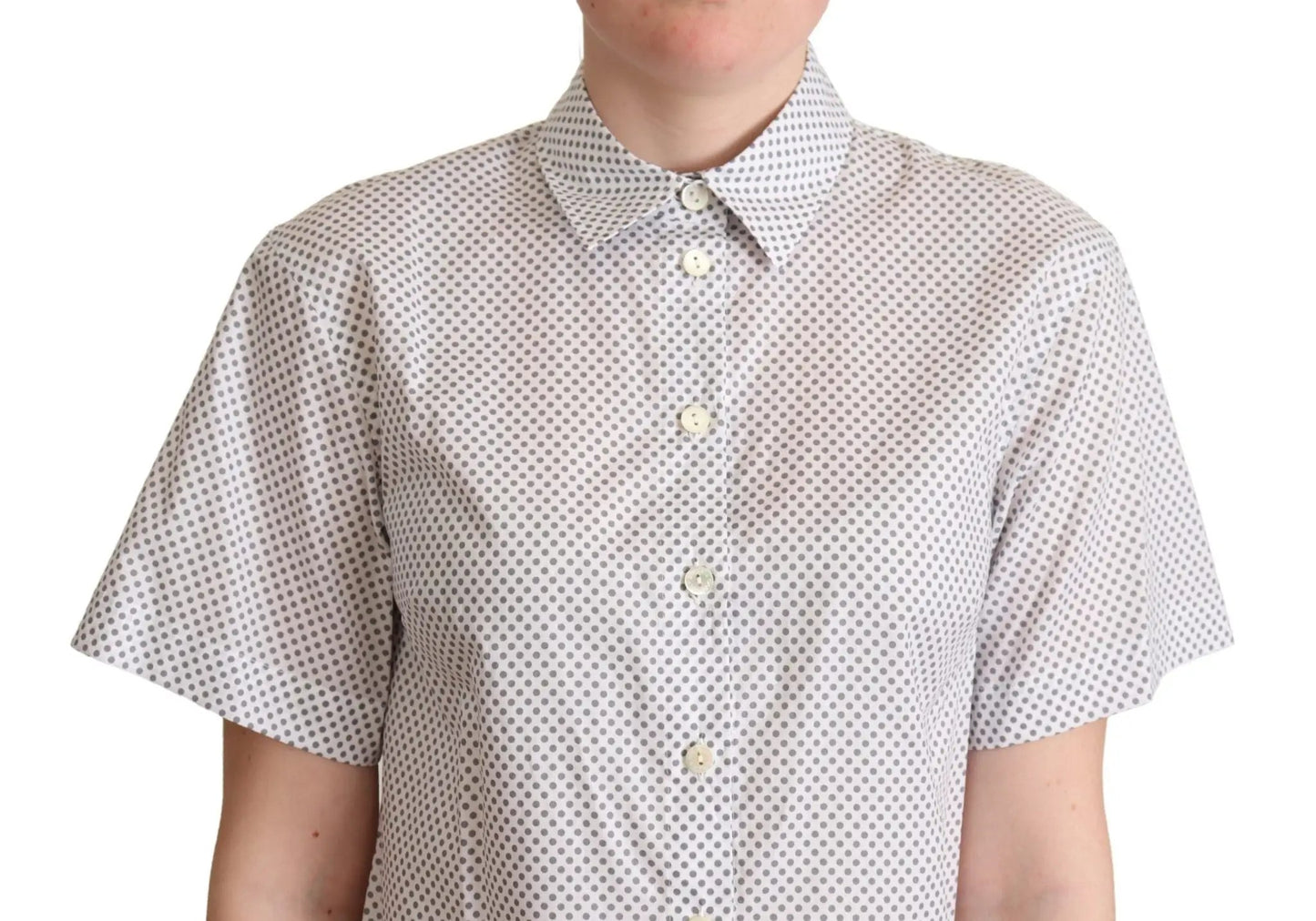 Dolce & Gabbana White Gray Polka Dots Collared Button Shirt by Dolce & Gabbana