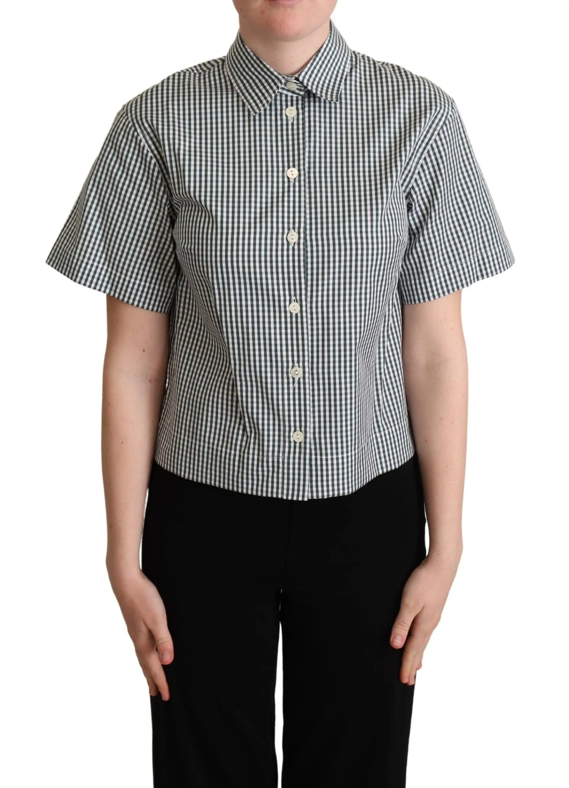 Dolce & Gabbana White Green Cotton Check Shirt Blouse Top by Dolce & Gabbana