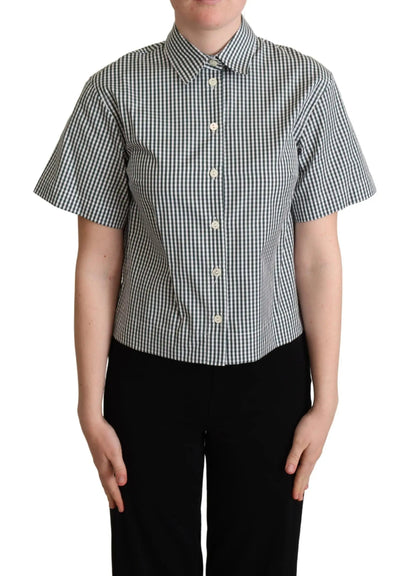 Dolce & Gabbana White Green Cotton Check Shirt Blouse Top by Dolce & Gabbana