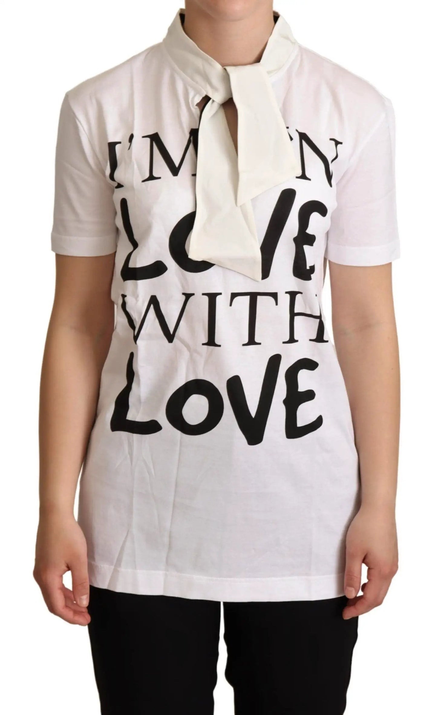 Dolce & Gabbana White Cotton Silk I'm In Love Top T-shirt by Dolce & Gabbana