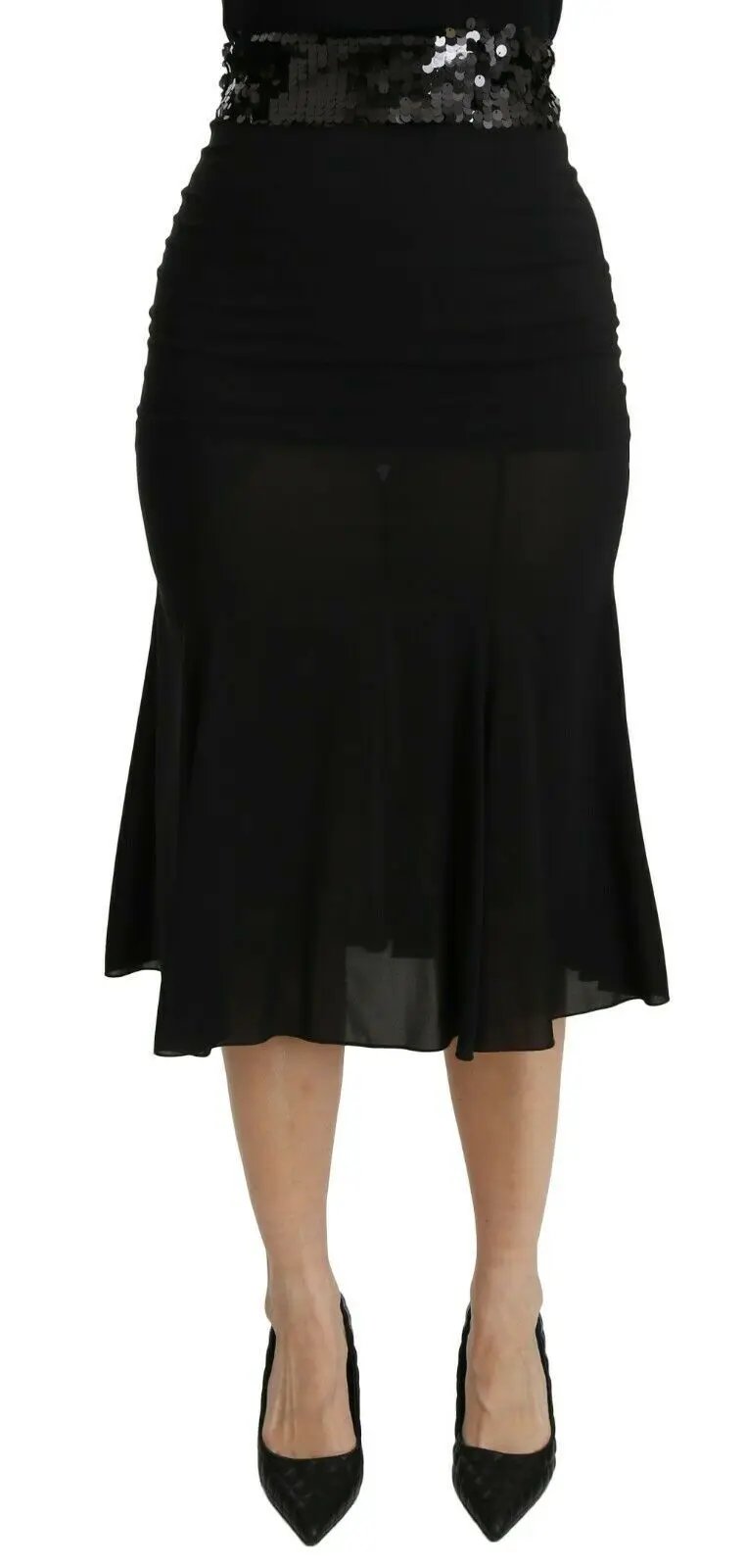 Dolce & Gabbana Black Mermaid High Waist Midi Silk Skirt by Dolce & Gabbana