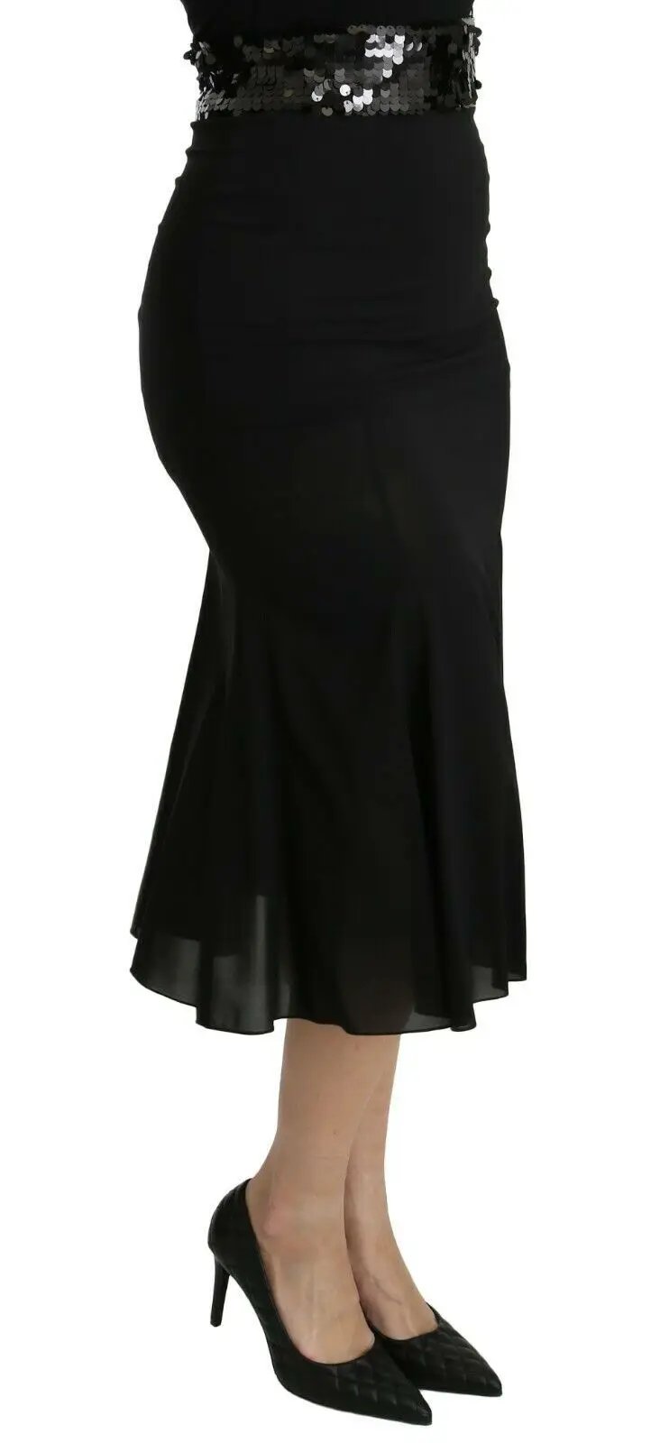 Dolce & Gabbana Black Mermaid High Waist Midi Silk Skirt by Dolce & Gabbana