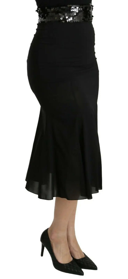 Dolce & Gabbana Black Mermaid High Waist Midi Silk Skirt by Dolce & Gabbana