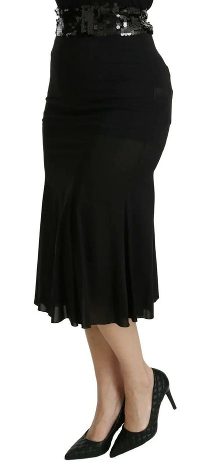 Dolce & Gabbana Black Mermaid High Waist Midi Silk Skirt by Dolce & Gabbana