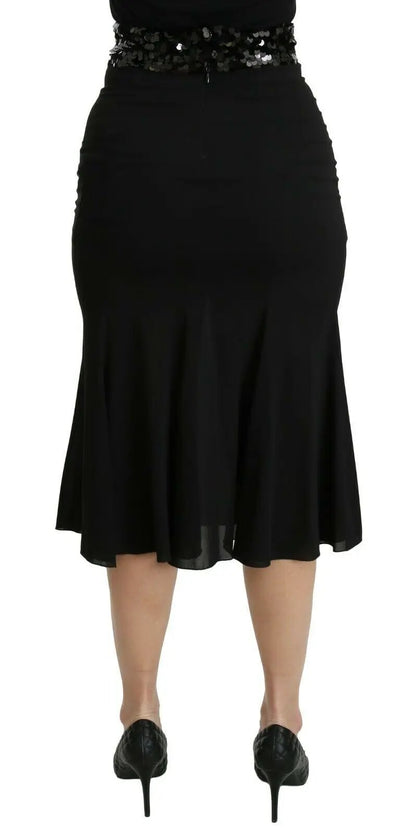 Dolce & Gabbana Black Mermaid High Waist Midi Silk Skirt by Dolce & Gabbana