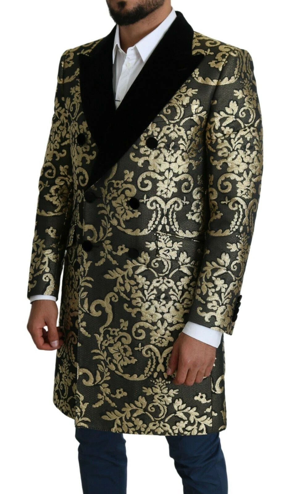 Dolce & Gabbana Black Gold Jacquard Long Coat SICILIA Jacket by Dolce & Gabbana
