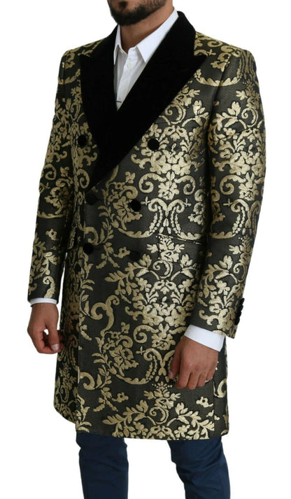 Dolce & Gabbana Black Gold Jacquard Long Coat SICILIA Jacket by Dolce & Gabbana