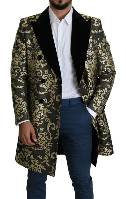 Dolce & Gabbana Black Gold Jacquard Long Coat SICILIA Jacket by Dolce & Gabbana