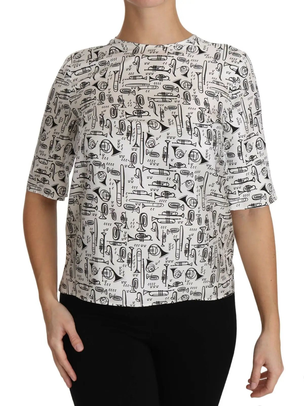 Dolce & Gabbana White Musical Instruments Print Blouse by Dolce & Gabbana