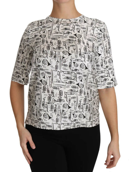 Dolce & Gabbana White Musical Instruments Print Blouse by Dolce & Gabbana