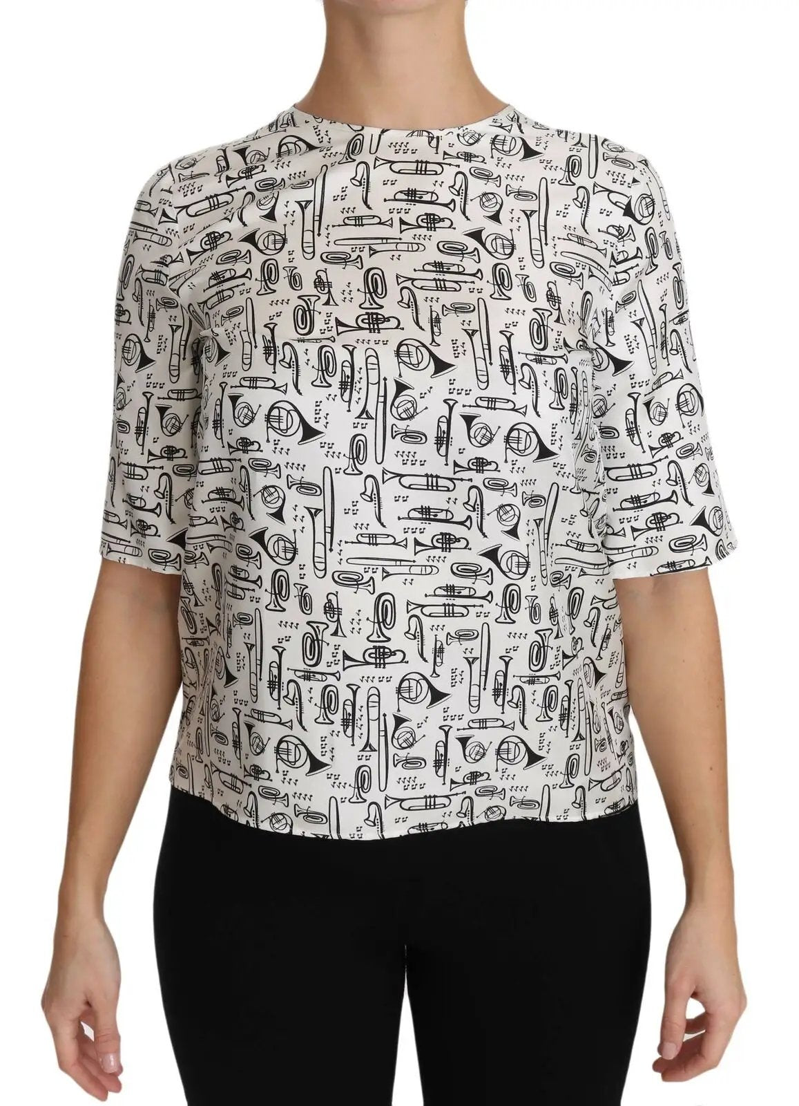Dolce & Gabbana White Musical Instruments Print Blouse by Dolce & Gabbana