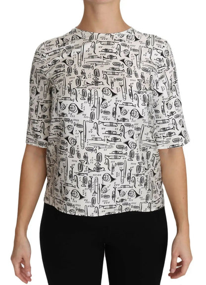 Dolce & Gabbana White Musical Instruments Print Blouse by Dolce & Gabbana