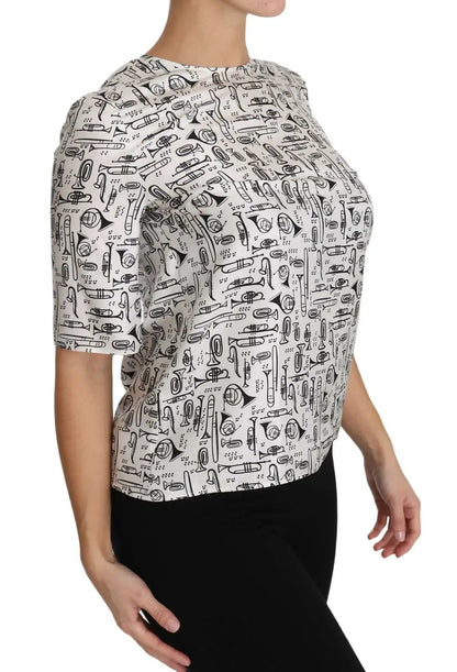 Dolce & Gabbana White Musical Instruments Print Blouse by Dolce & Gabbana