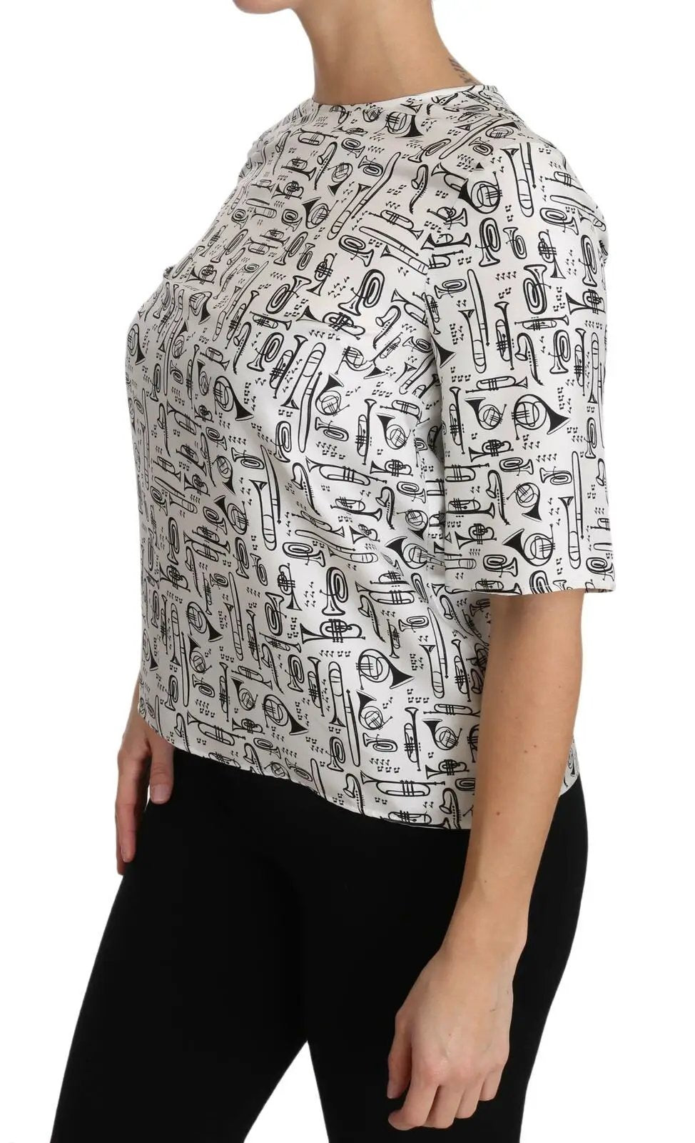 Dolce & Gabbana White Musical Instruments Print Blouse by Dolce & Gabbana