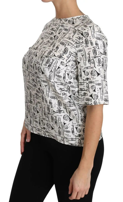 Dolce & Gabbana White Musical Instruments Print Blouse by Dolce & Gabbana