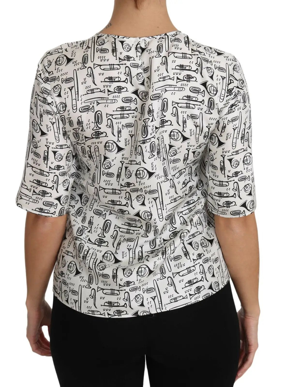 Dolce & Gabbana White Musical Instruments Print Blouse by Dolce & Gabbana