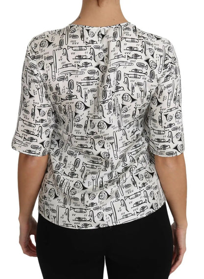 Dolce & Gabbana White Musical Instruments Print Blouse by Dolce & Gabbana