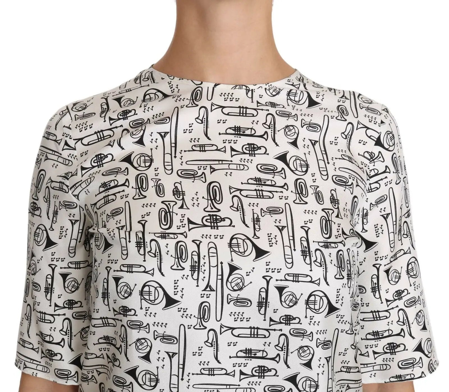 Dolce & Gabbana White Musical Instruments Print Blouse by Dolce & Gabbana