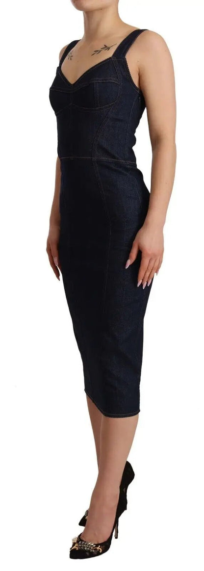 Dolce & Gabbana Dark Blue Cotton Denim Sheath Midi Dress by Dolce & Gabbana