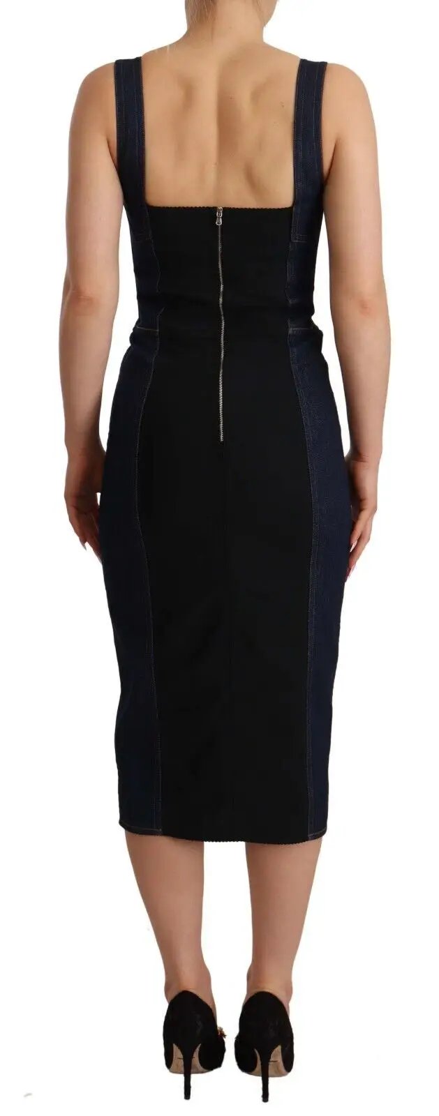 Dolce & Gabbana Dark Blue Cotton Denim Sheath Midi Dress by Dolce & Gabbana