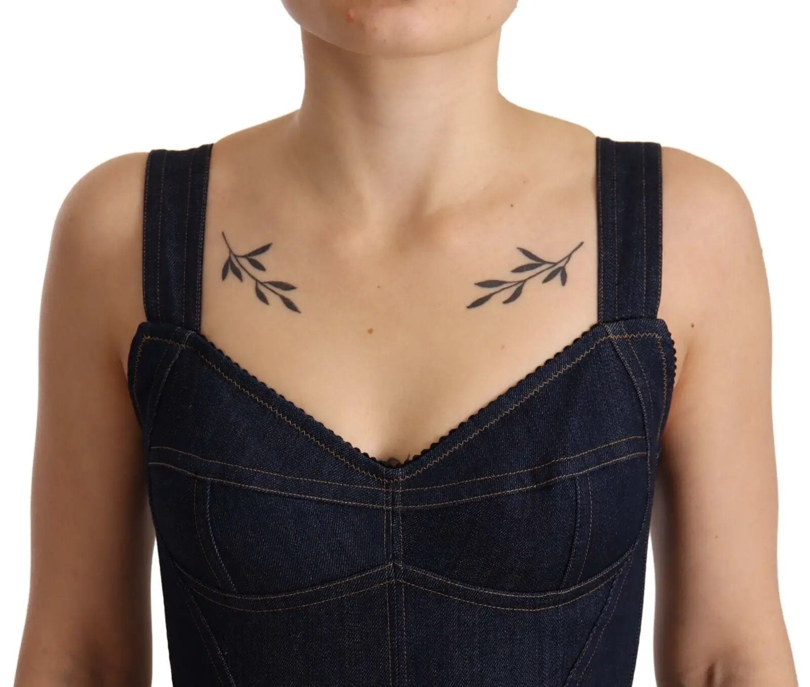 Dolce & Gabbana Dark Blue Cotton Denim Sheath Midi Dress by Dolce & Gabbana