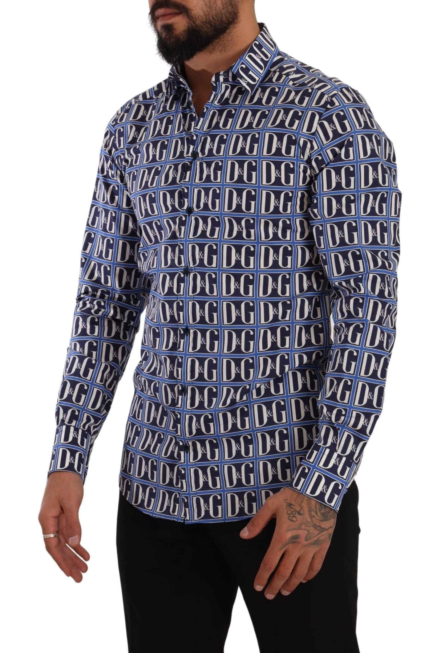 Dolce & Gabbana Blue Logo Mania Slim Fit Cotton Shirt by Dolce & Gabbana