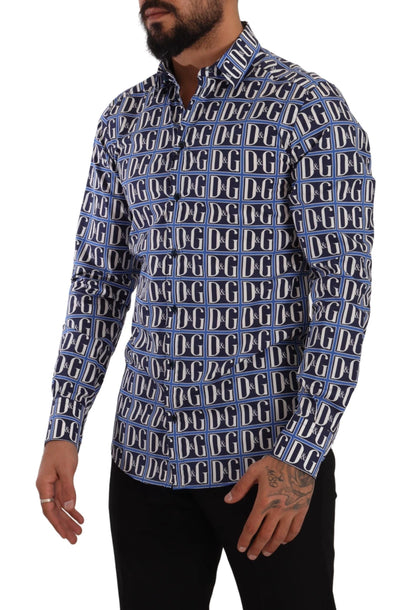 Dolce & Gabbana Blue Logo Mania Slim Fit Cotton Shirt by Dolce & Gabbana