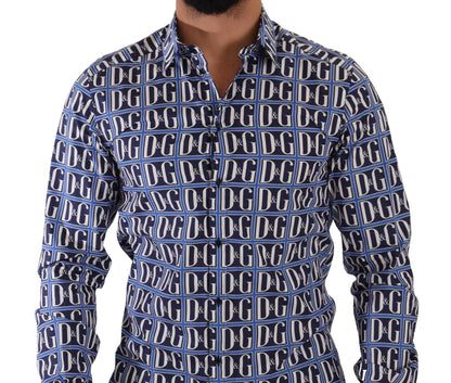 Dolce & Gabbana Blue Logo Mania Slim Fit Cotton Shirt by Dolce & Gabbana