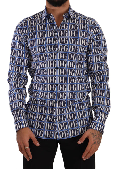 Dolce & Gabbana Blue Logo Mania Slim Fit Cotton Shirt by Dolce & Gabbana