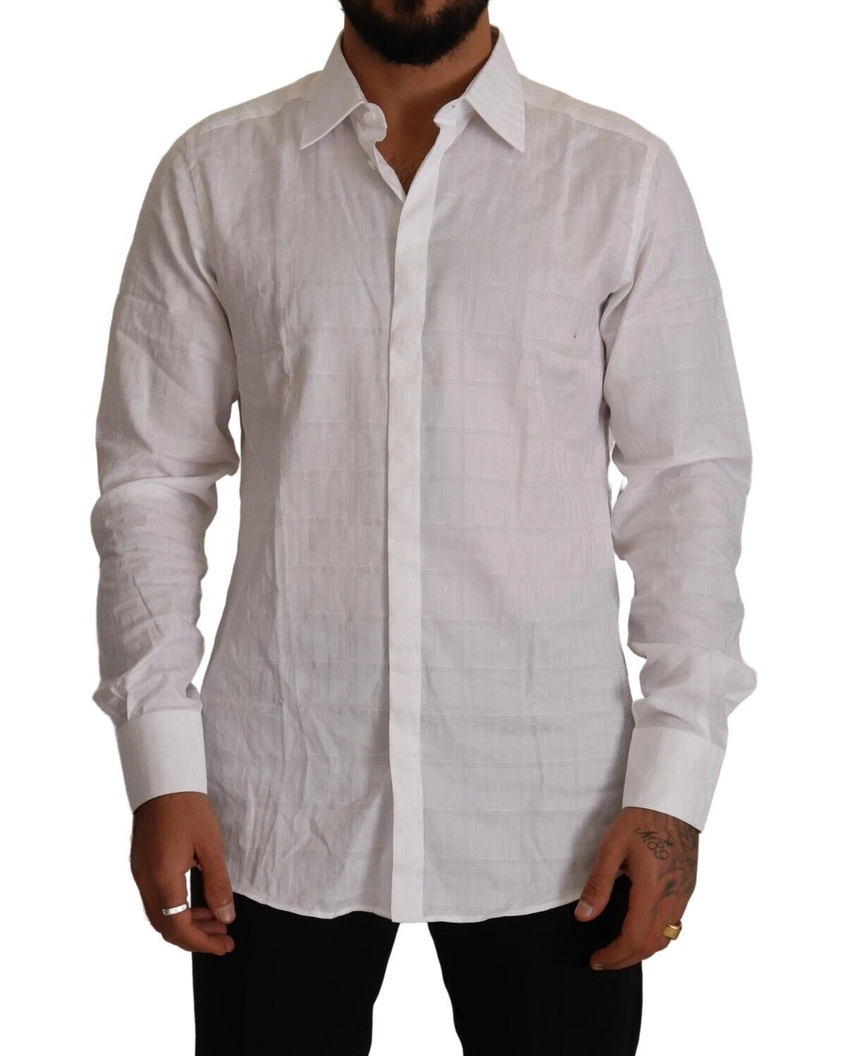 Dolce & Gabbana White GOLD Cotton Slim Fit Dress Formal Shirt by Dolce & Gabbana