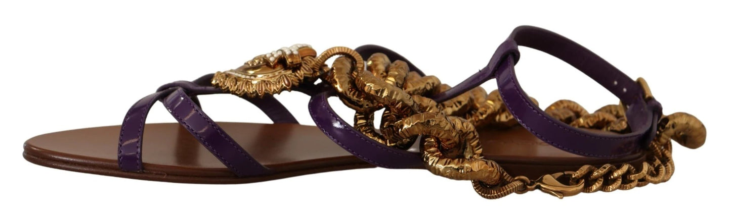 Dolce & Gabbana Purple Leather Devotion Flats Sandals Shoes by Dolce & Gabbana