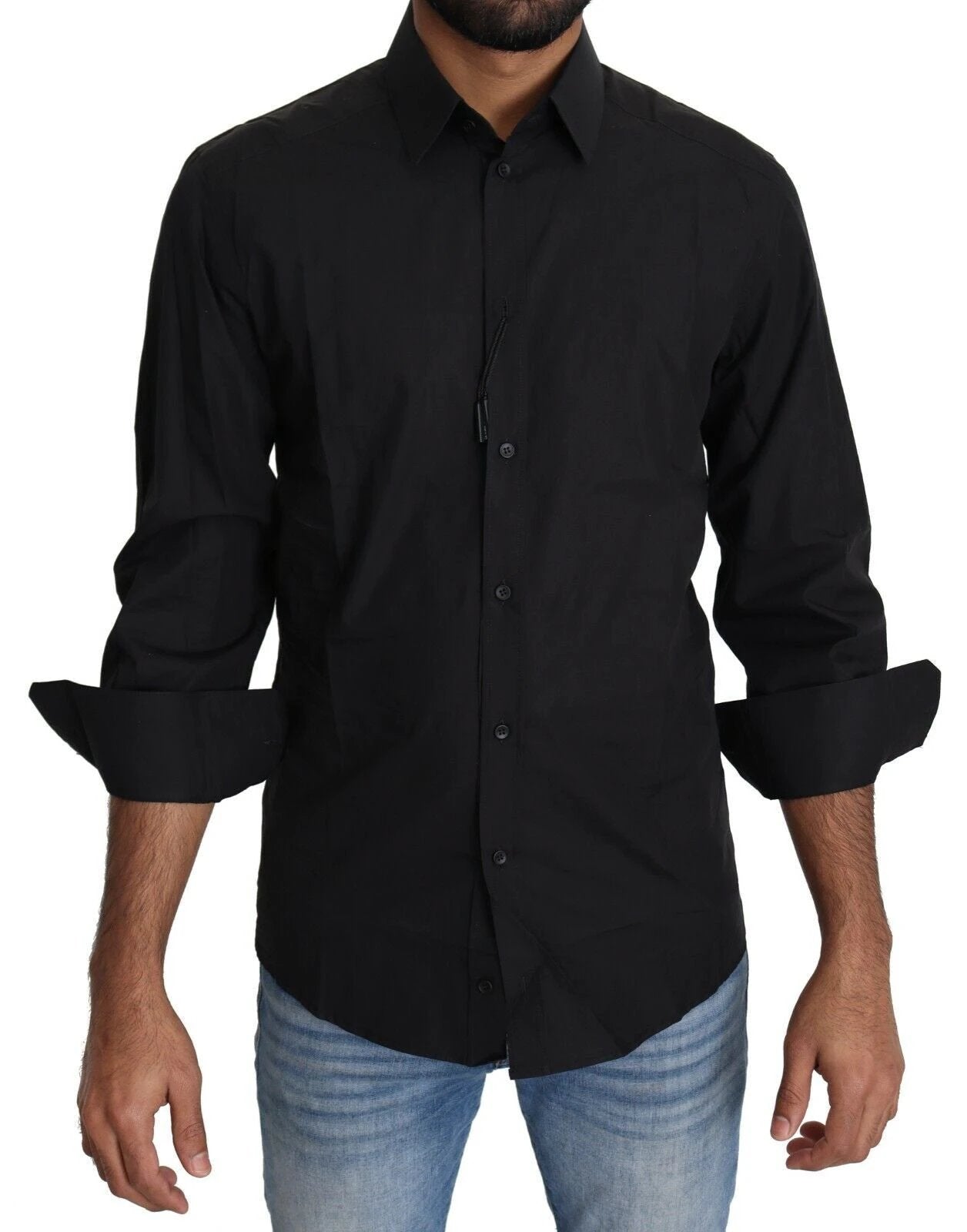 Dolce & Gabbana Black Cotton Formal Dress Men Top Shirt by Dolce & Gabbana