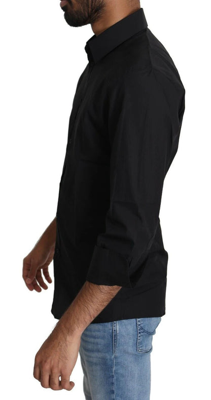 Dolce & Gabbana Black Cotton Formal Dress Men Top Shirt by Dolce & Gabbana