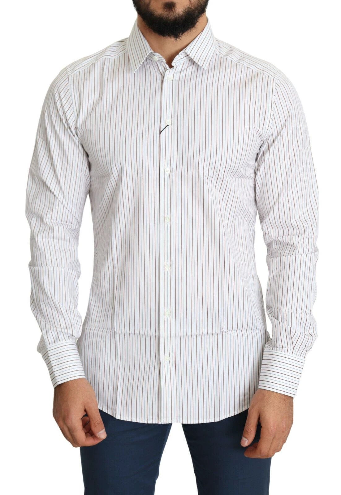 Dolce & Gabbana White Striped Formal MARTINI Shirt by Dolce & Gabbana
