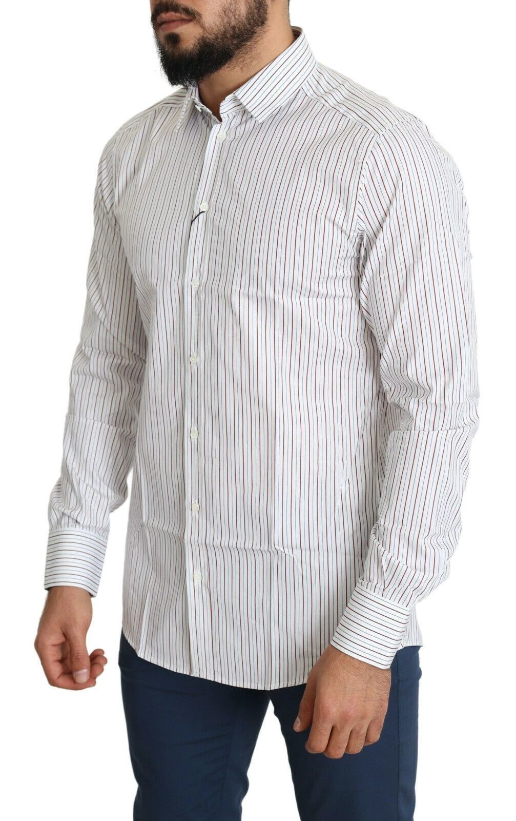 Dolce & Gabbana White Striped Formal MARTINI Shirt by Dolce & Gabbana
