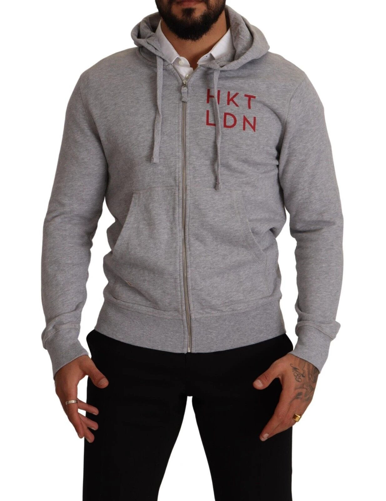 Hackett Gray Full Zip Hooded Cotton Sweatshirt Sweater by Hackett