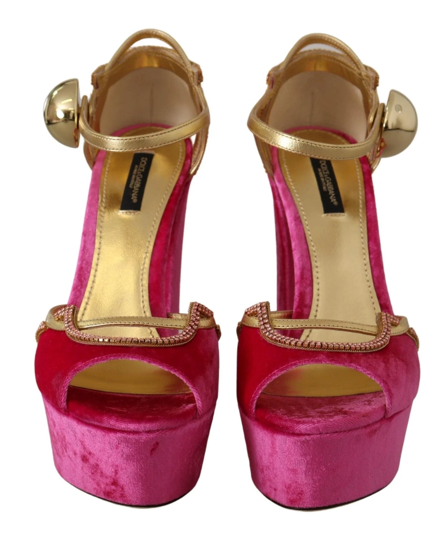 Dolce & Gabbana Pink Velvet Crystal Ankle Strap Sandals Shoes by Dolce & Gabbana