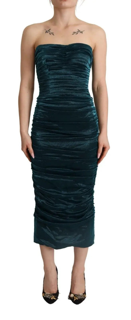 Dolce & Gabbana Turquoise Bustier Bodice Draped Midi Dress by Dolce & Gabbana
