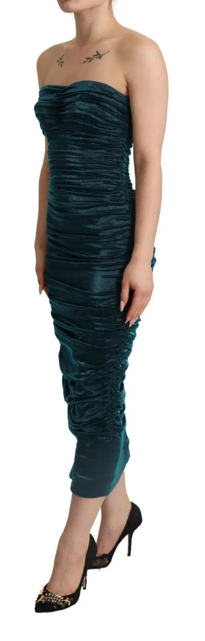 Dolce & Gabbana Turquoise Bustier Bodice Draped Midi Dress by Dolce & Gabbana