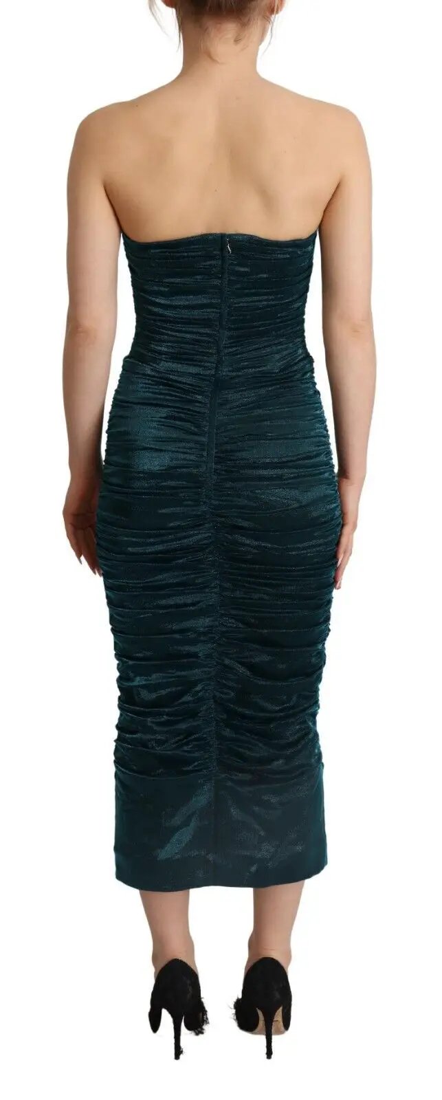 Dolce & Gabbana Turquoise Bustier Bodice Draped Midi Dress by Dolce & Gabbana