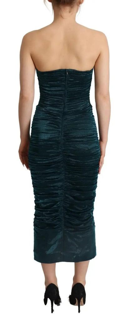 Dolce & Gabbana Turquoise Bustier Bodice Draped Midi Dress by Dolce & Gabbana