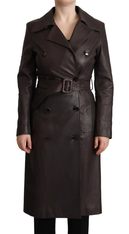 Dolce & Gabbana Dark Brown Leather Long Sleeves Belted Jacket by Dolce & Gabbana