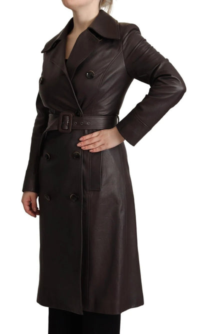 Dolce & Gabbana Dark Brown Leather Long Sleeves Belted Jacket by Dolce & Gabbana