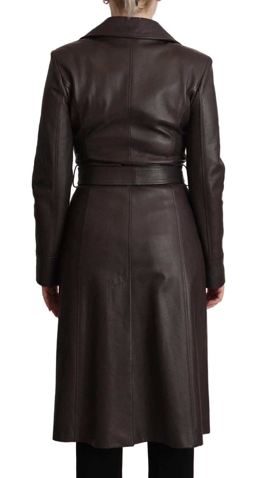 Dolce & Gabbana Dark Brown Leather Long Sleeves Belted Jacket by Dolce & Gabbana