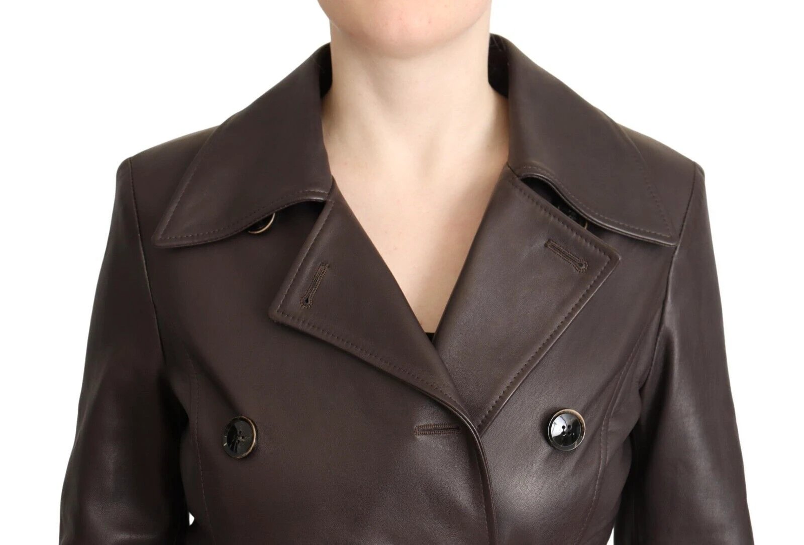 Dolce & Gabbana Dark Brown Leather Long Sleeves Belted Jacket by Dolce & Gabbana