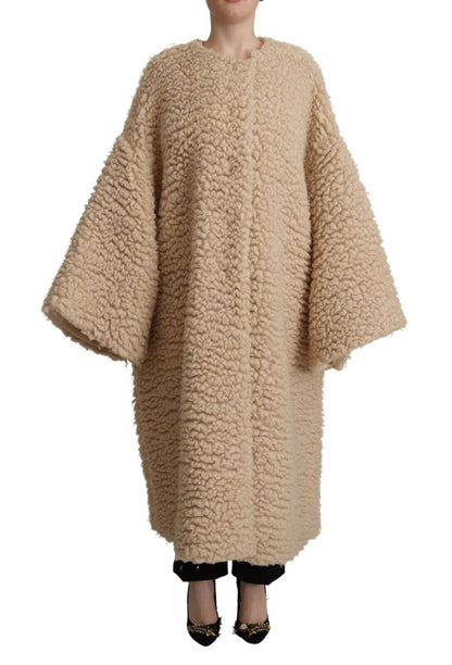 Dolce & Gabbana Beige Cashmere Wool Faux Fur Coat Jacket by Dolce & Gabbana