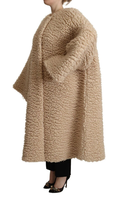 Dolce & Gabbana Beige Cashmere Wool Faux Fur Coat Jacket by Dolce & Gabbana