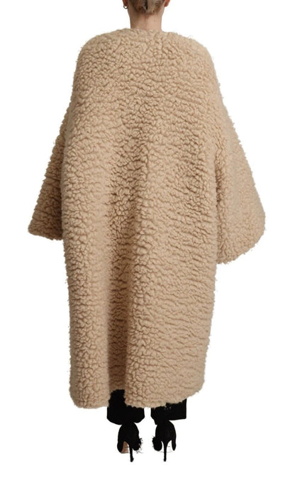 Dolce & Gabbana Beige Cashmere Wool Faux Fur Coat Jacket by Dolce & Gabbana