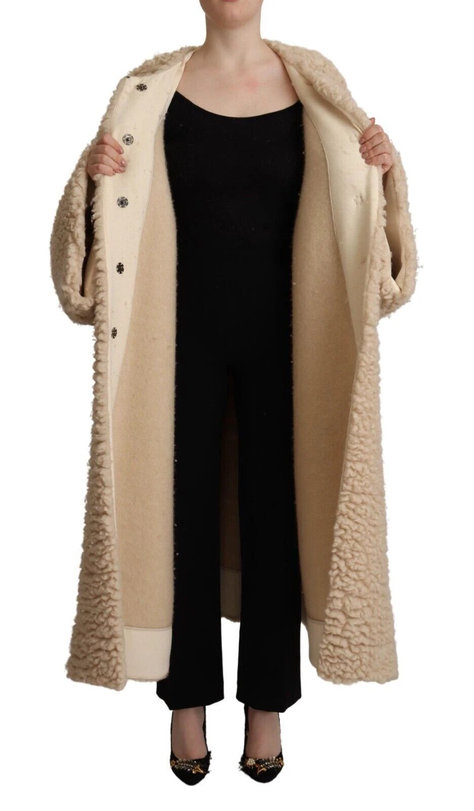 Dolce & Gabbana Beige Cashmere Wool Faux Fur Coat Jacket by Dolce & Gabbana